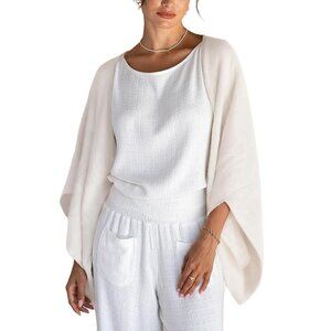 NWT New Bankeng Linen Viscose Blend Open Front White Cardigan Size S